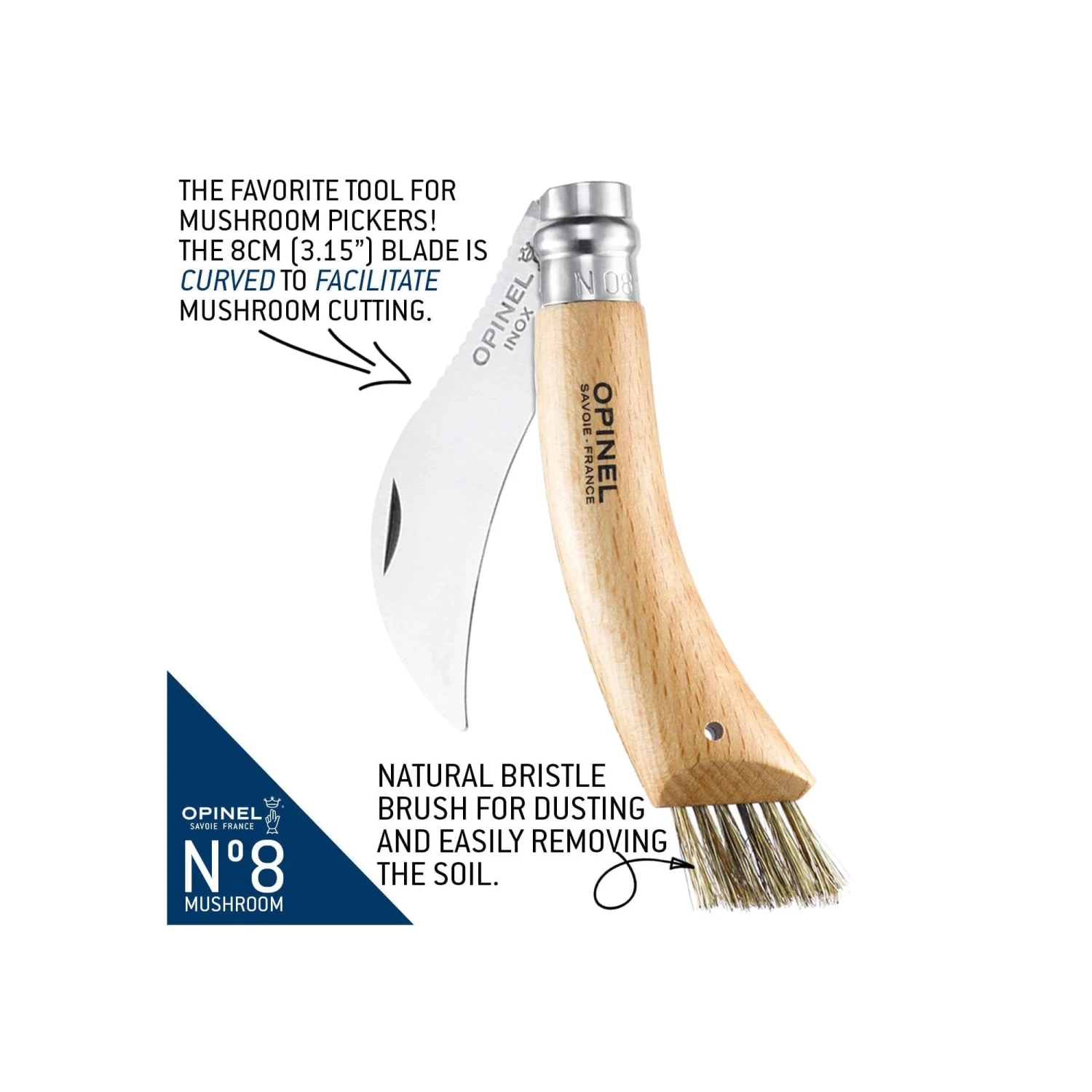 Opinel No.08 Stainless Steel Mushroom Knife 2 Opinel No.08 Stainless Steel Mushroom Knife - Image 2