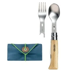 Opinel Picnic+ Beechwood Complete Cutlery Set – No.08 Stainless Steel Folding Knife with Fork & Spoon Inserts