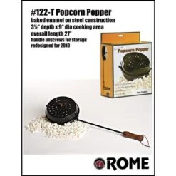 Rome Old-Fashioned Baked Enamel Popcorn Popper - 9-Inch Campfire & Chestnut Roaster