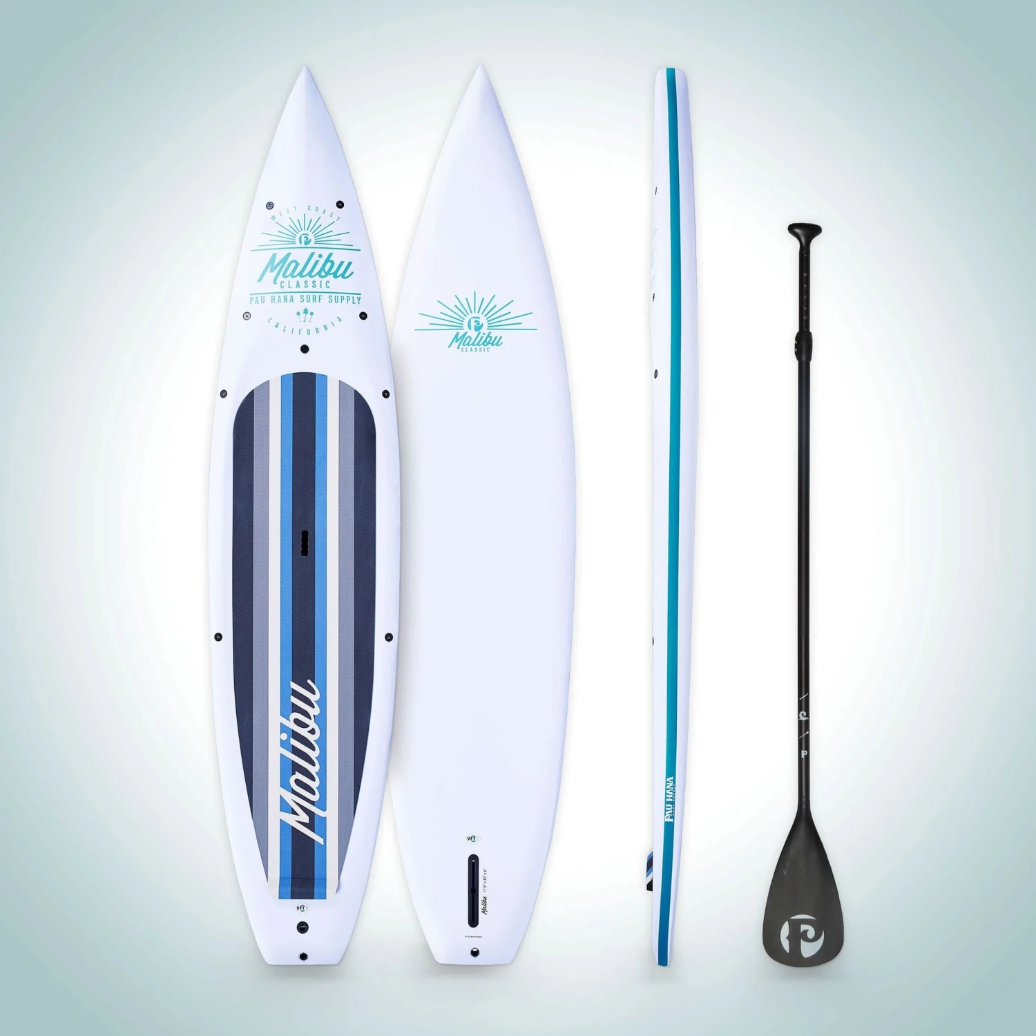 Pau Hana Malibu Tour 11'6" VFT Beginner Touring Paddle Board – White/Blue Durable Displacement SUP 2 Pau Hana Malibu Tour 11'6" VFT Beginner Touring Paddle Board – White/Blue Durable Displacement SUP - Image 2