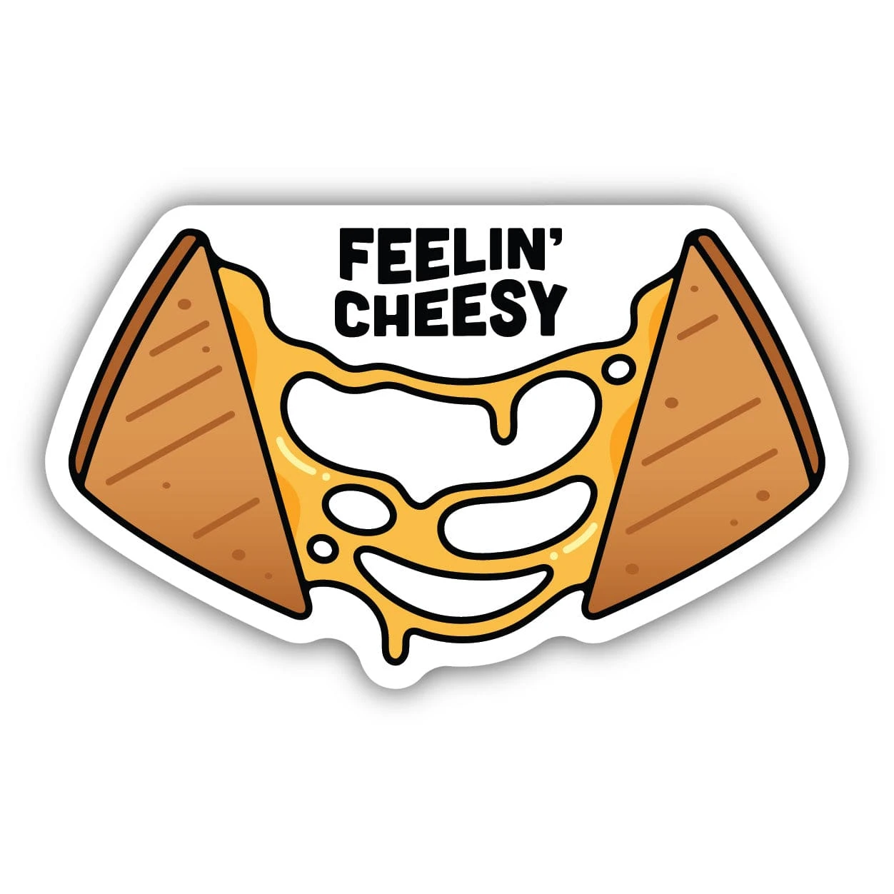 Feelin' Cheesy Grilled Cheese Mascot – Weatherproof Die-Cut Vinyl Sticker 1 Feelin' Cheesy Grilled Cheese Mascot – Weatherproof Die-Cut Vinyl Sticker