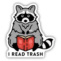 I Read Trash Raccoon Whimsical Animal Vinyl Sticker – Weatherproof Decal for Laptops and Water Bottles