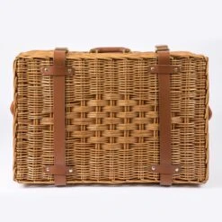 Windsor Luxury Picnic Basket – Handwoven Wicker & Navy Plaid – 4-Person Service Set -Campmor Outdoor Clothing 33f8375f92422bb5066417b7afe00ecf780116a2