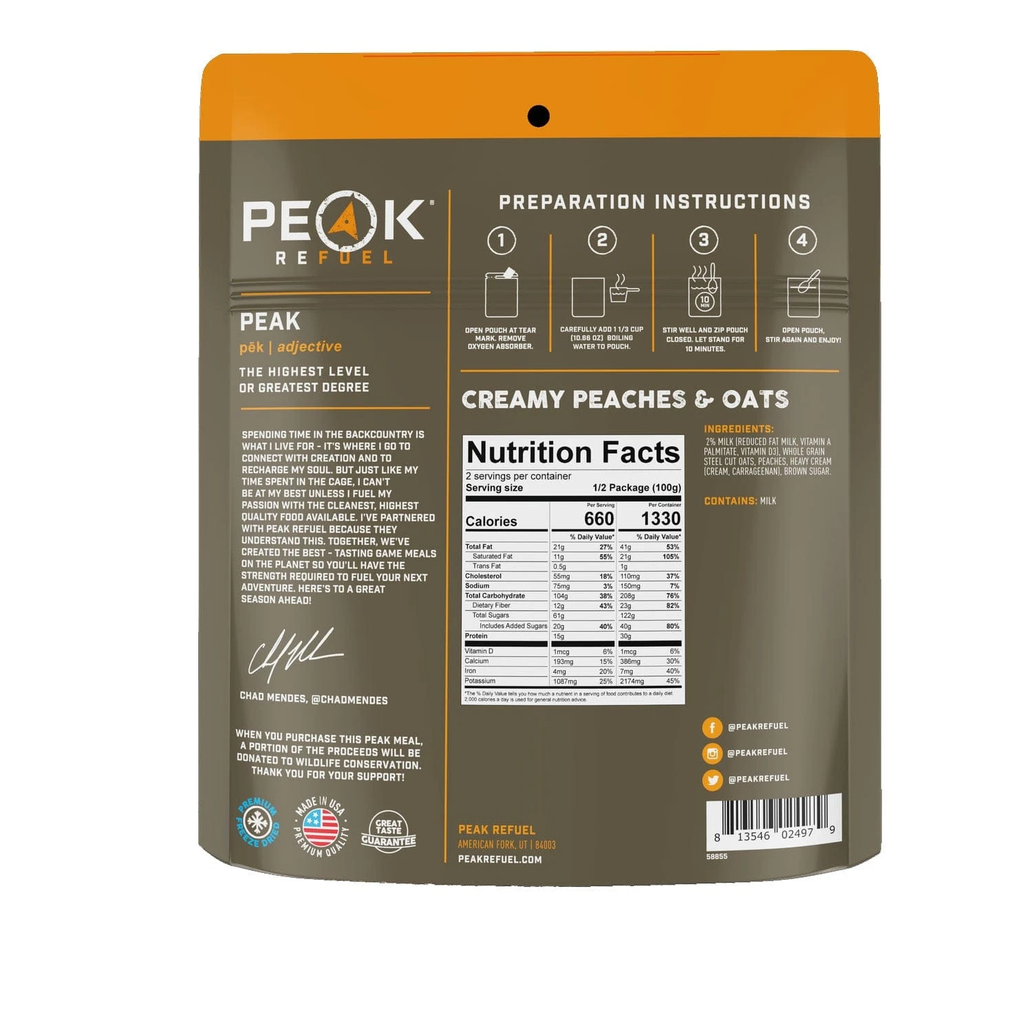 Peak Refuel Peaches & Cream Steel Cut Oatmeal 2 Peak Refuel Peaches & Cream Steel Cut Oatmeal - Image 2