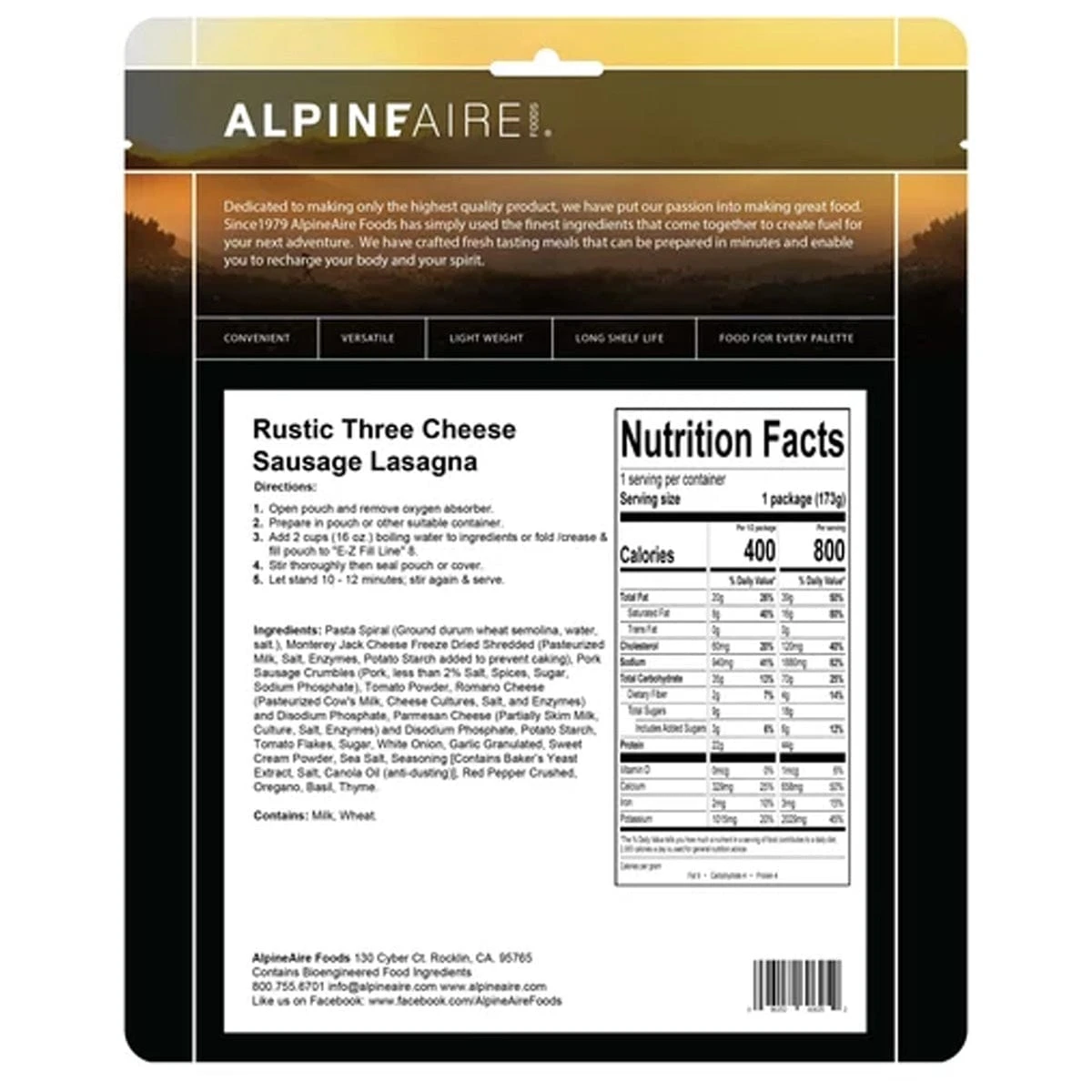 AlpineAire Rustic Three Cheese Sausage Lasagna 2 AlpineAire Rustic Three Cheese Sausage Lasagna - Image 2