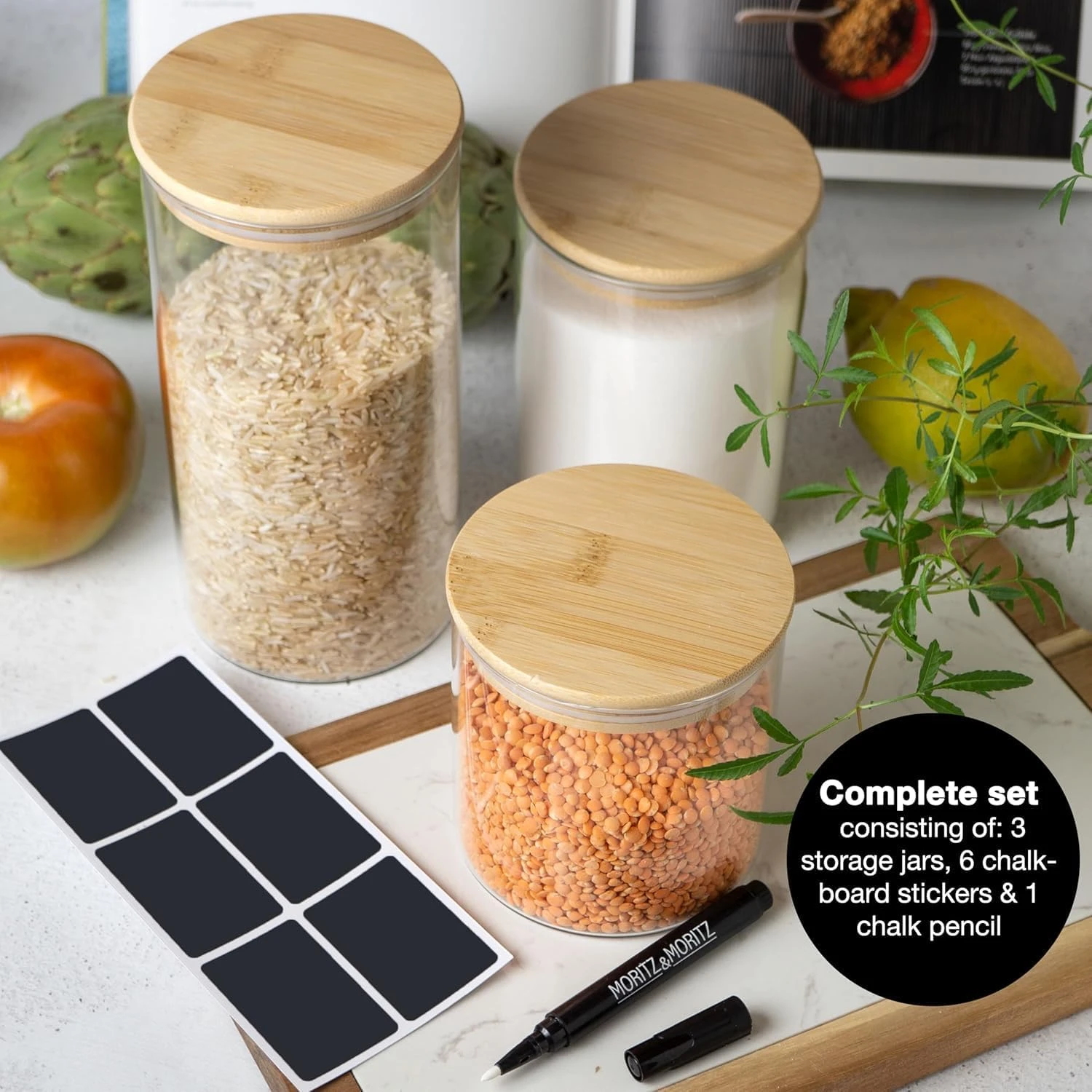 6 Glass Storage Jars With Lids, Includes Chalkboard Stickers And Chalk Pen By Moritz & Moritz 3 6 Glass Storage Jars With Lids, Includes Chalkboard Stickers And Chalk Pen By Moritz & Moritz - Image 3