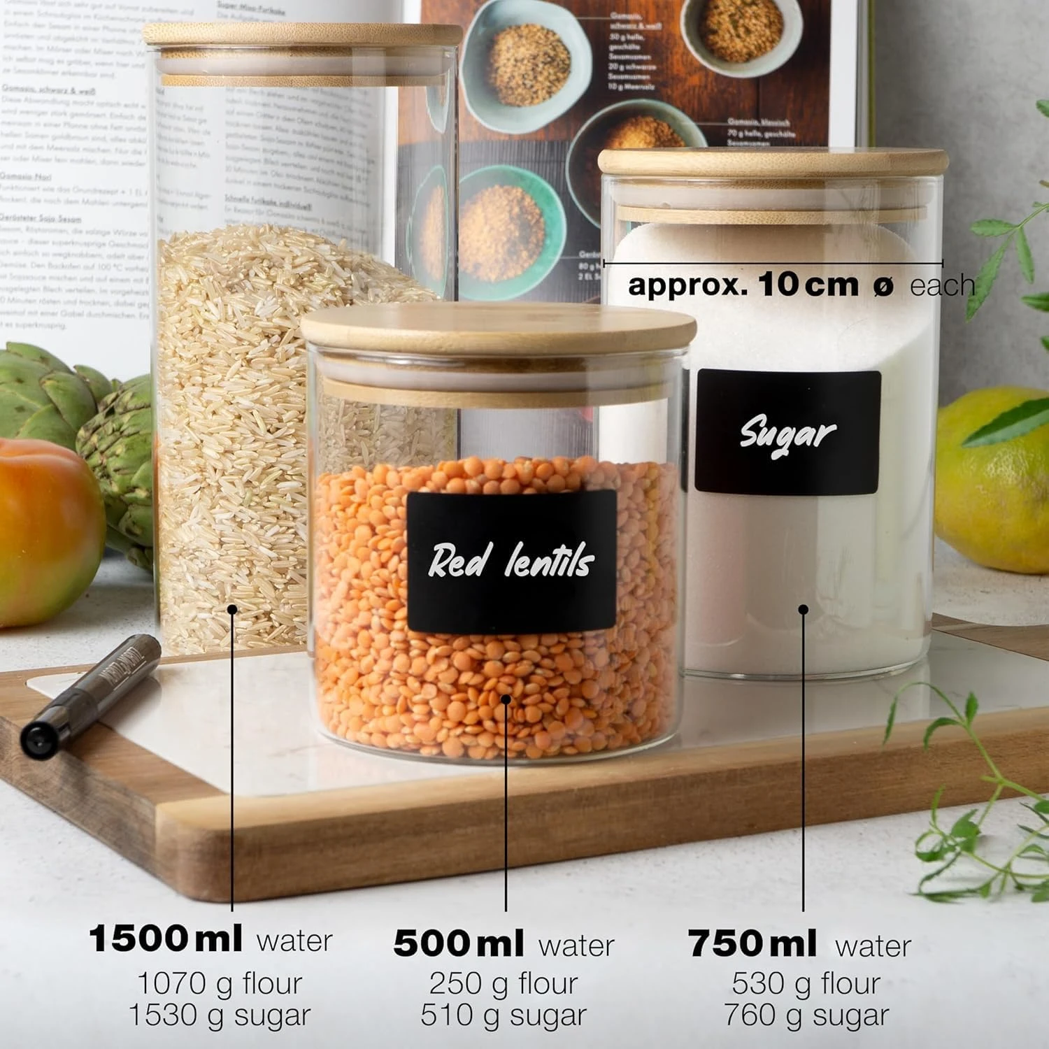 6 Glass Storage Jars With Lids, Includes Chalkboard Stickers And Chalk Pen By Moritz & Moritz 5 6 Glass Storage Jars With Lids, Includes Chalkboard Stickers And Chalk Pen By Moritz & Moritz - Image 5