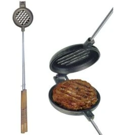 Rome Cast Iron Wilderness Hamburger Griller – 28-Inch Long Handle Slotted Campfire Press