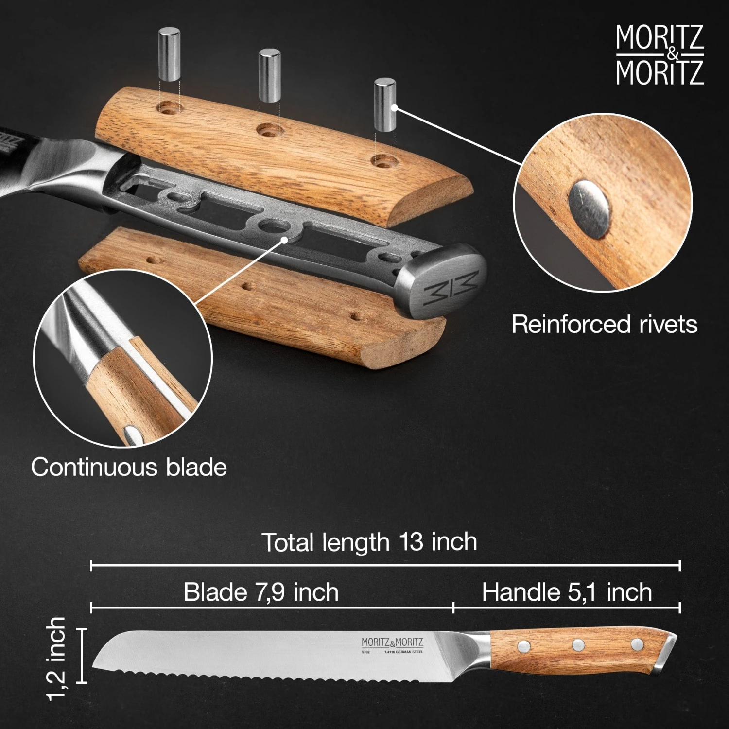 German Steel Professional Bread Knife (8 Inches) By Moritz & Moritz 2 German Steel Professional Bread Knife (8 Inches) By Moritz & Moritz - Image 2