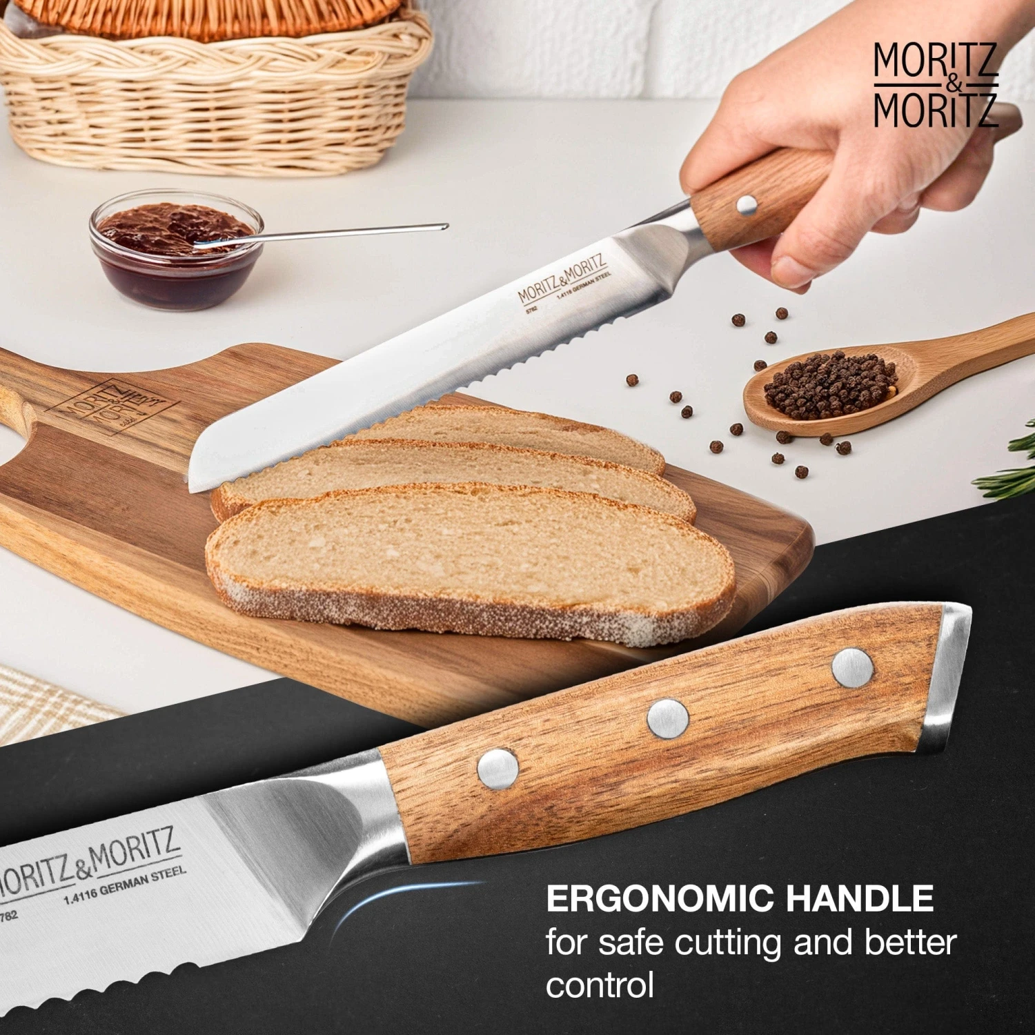German Steel Professional Bread Knife (8 Inches) By Moritz & Moritz 5 German Steel Professional Bread Knife (8 Inches) By Moritz & Moritz - Image 5