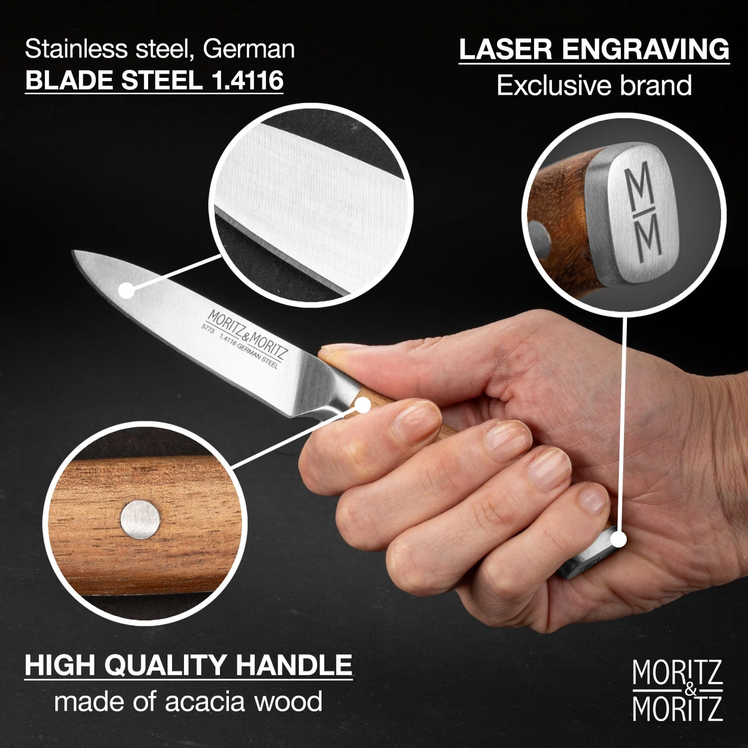 Moritz & Moritz 3.5 Inch German Steel Professional Paring Knife – Ergonomic Multipurpose Vegetable & Fruit Slicer 3 Moritz & Moritz 3.5 Inch German Steel Professional Paring Knife – Ergonomic Multipurpose Vegetable & Fruit Slicer - Image 3