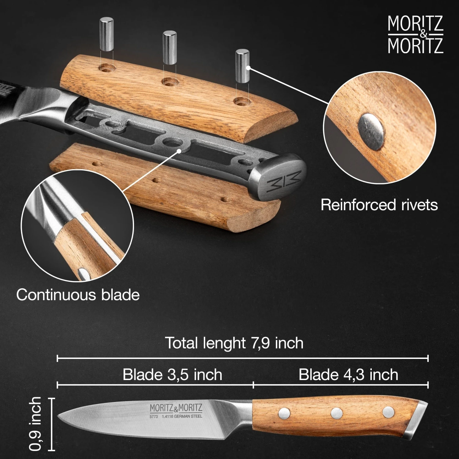 Moritz & Moritz 3.5 Inch German Steel Professional Paring Knife – Ergonomic Multipurpose Vegetable & Fruit Slicer 2 Moritz & Moritz 3.5 Inch German Steel Professional Paring Knife – Ergonomic Multipurpose Vegetable & Fruit Slicer - Image 2