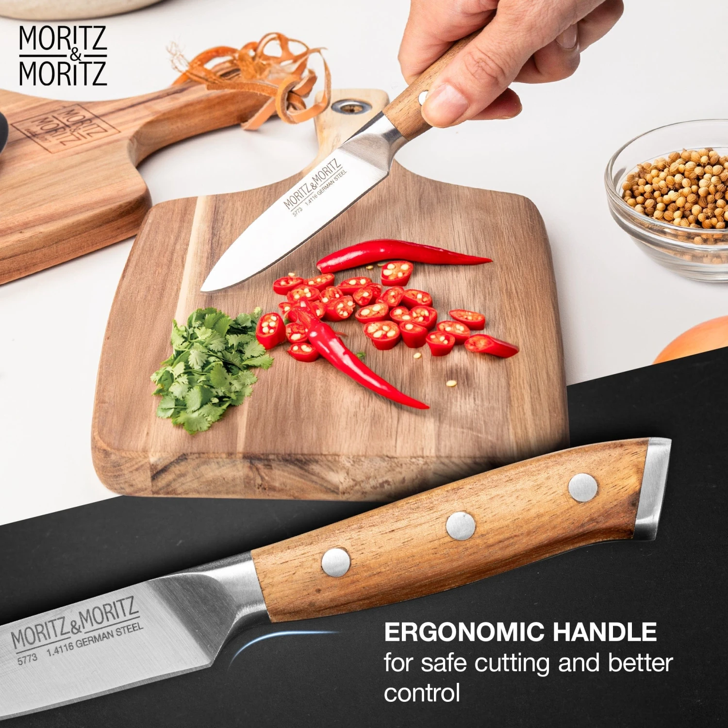 Moritz & Moritz 3.5 Inch German Steel Professional Paring Knife – Ergonomic Multipurpose Vegetable & Fruit Slicer 5 Moritz & Moritz 3.5 Inch German Steel Professional Paring Knife – Ergonomic Multipurpose Vegetable & Fruit Slicer - Image 5