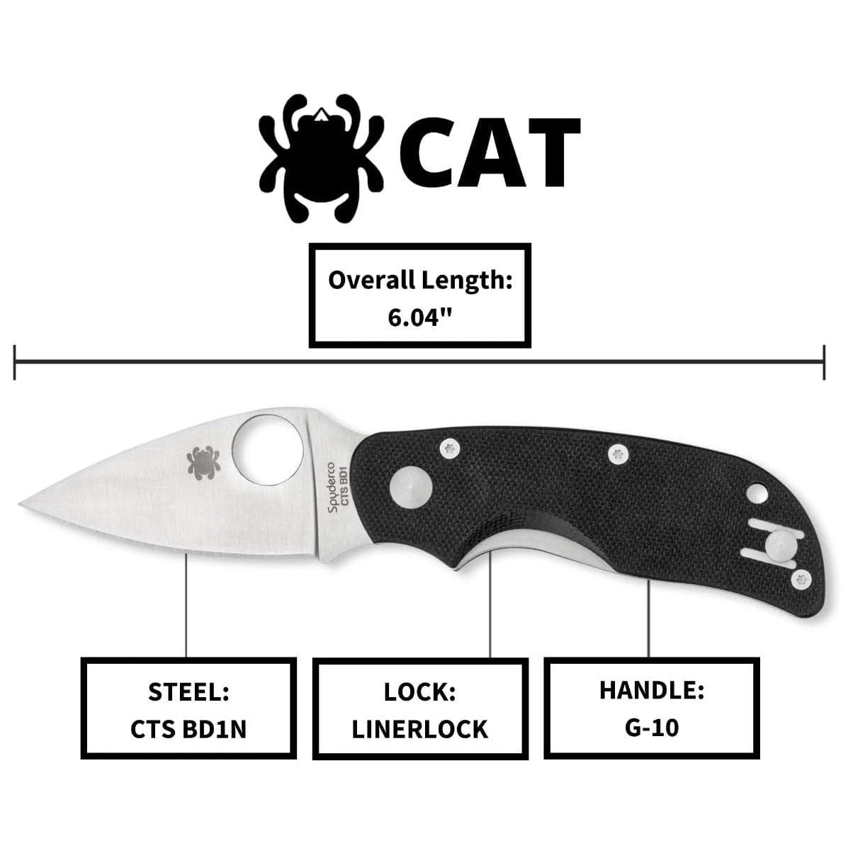 Spyderco Cat Black G-10 Plain Edge 5 Spyderco Cat Black G-10 Plain Edge - Image 5