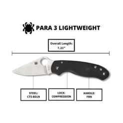 Spyderco Para 3 Black Lightweight Plain Edge -Campmor Outdoor Clothing C223PBK2