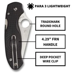 Spyderco Para 3 Black Lightweight Plain Edge -Campmor Outdoor Clothing C223PBK3