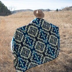Andean Alpaca Wool Blanket - Blue Chakana By Alpaca Threadz