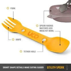 UCO Utility Spork - Durable 3-in-1 Camping Utensil with Reusable Tether 14 UCO Utility Spork - Durable 3-in-1 Camping Utensil with Reusable Tether -Campmor Outdoor Clothing F SP UT BULK GOLD