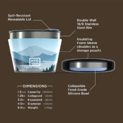 HYDAWAY Pacific Blue Collapsible Insulated Bowl - 1.5-Cup Packable Silicone Camp Bowl 22 HYDAWAY Pacific Blue Collapsible Insulated Bowl - 1.5-Cup Packable Silicone Camp Bowl -Campmor Outdoor Clothing HIB12 04