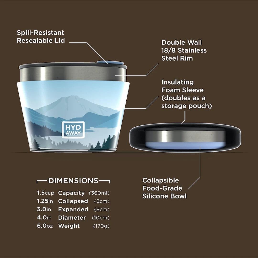 HYDAWAY Pacific Blue Collapsible Insulated Bowl - 1.5-Cup Packable Silicone Camp Bowl 3 HYDAWAY Pacific Blue Collapsible Insulated Bowl - 1.5-Cup Packable Silicone Camp Bowl - Image 3