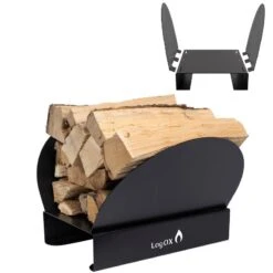 Hearth Bin Adjustable Firewood Rack – Black Powder-Coated Steel Space-Saving Hearthside Log Holder