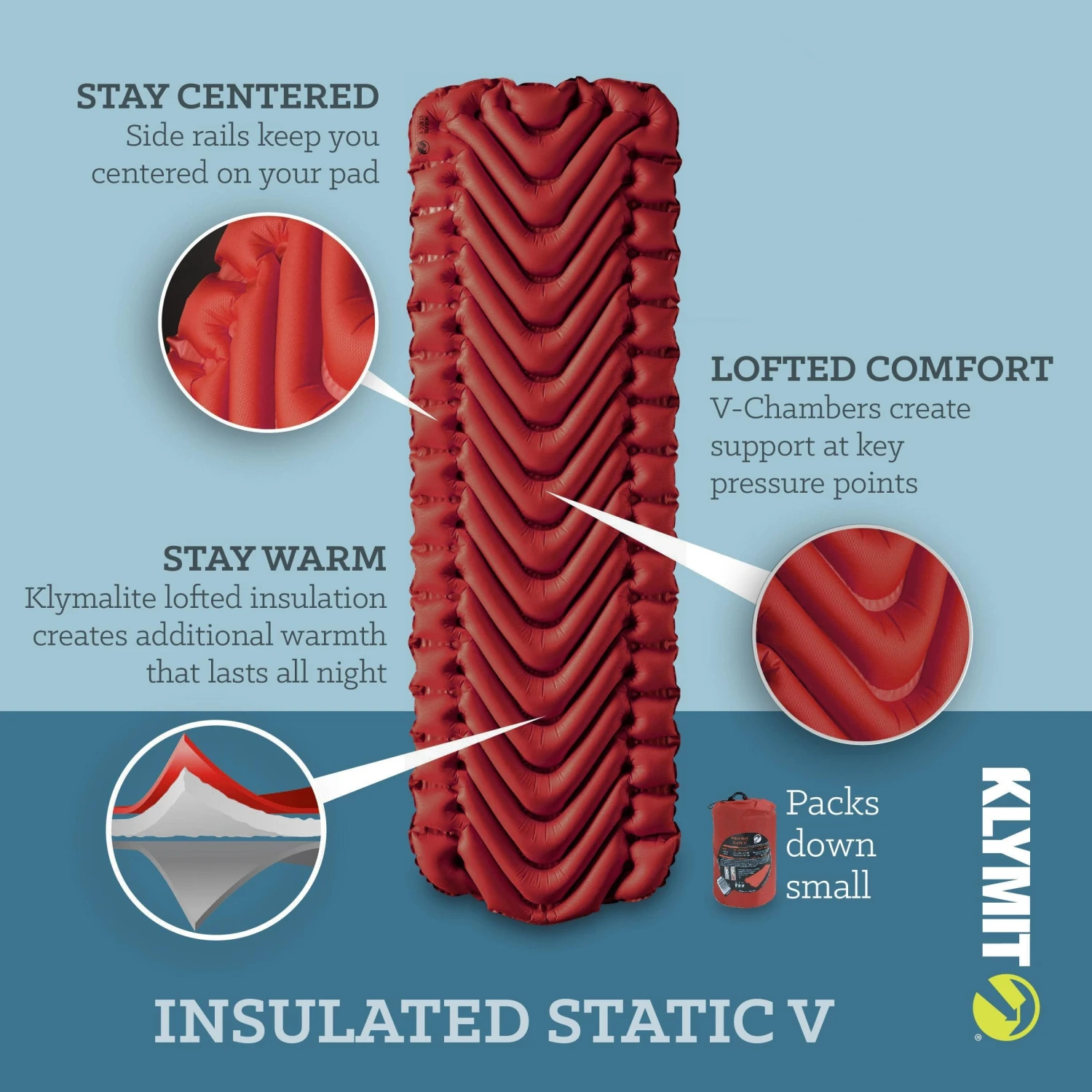 Insulated Static V - Brick Red By Klymit 3 Insulated Static V - Brick Red By Klymit - Image 3