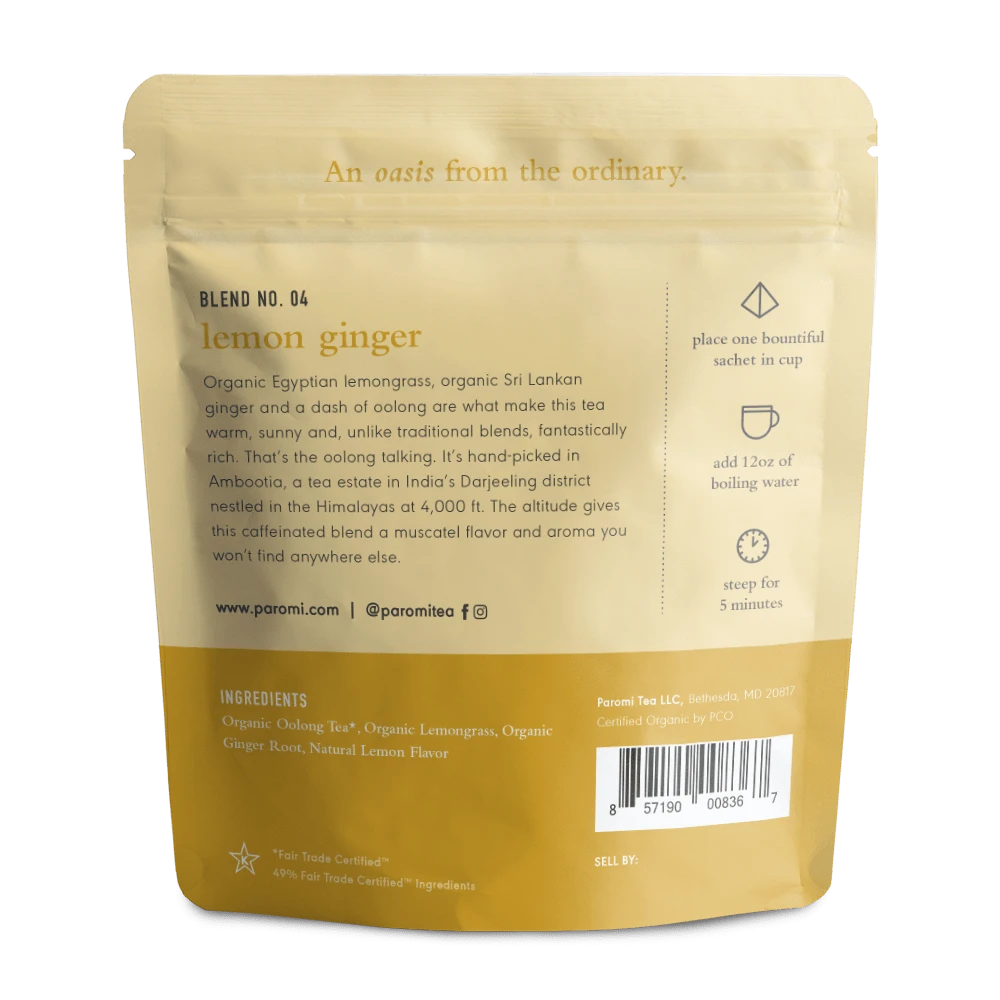 Organic Lemon Ginger Oolong Tea, Full Leaf, In Pyramid Tea Bags By Paromi Tea 5 Organic Lemon Ginger Oolong Tea, Full Leaf, In Pyramid Tea Bags By Paromi Tea - Image 5