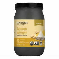 Organic Lemon Ginger Oolong Tea, Full Leaf, In Pyramid Tea Bags By Paromi Tea