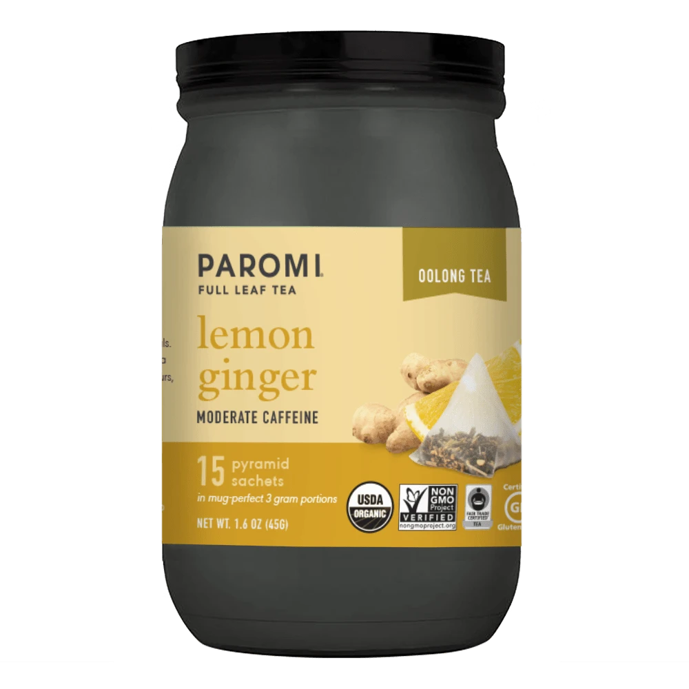 Organic Lemon Ginger Oolong Tea, Full Leaf, In Pyramid Tea Bags By Paromi Tea 1 Organic Lemon Ginger Oolong Tea, Full Leaf, In Pyramid Tea Bags By Paromi Tea