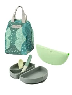 Miniware Fold & Go Complete Portable Meal Set – Silicone Suction Plate, Bib, and 2-in-1 Spoon with Travel Tote