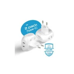 Europe Travel Adapter Set (2 Pack) - White 4-in-1 Ultra Compact Type C Plug -Campmor Outdoor Clothing PT 9C 2PK