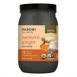 Organic Turmeric Ginger Green Tea, Full Leaf, In Pyramid Tea Bags By Paromi Tea