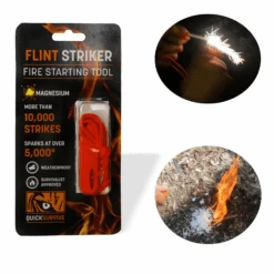 QUICKSURVIVE Stealth Black Magnesium Flint Striker – 10,000 Strike All-Weather Ferro Rod Fire Starter