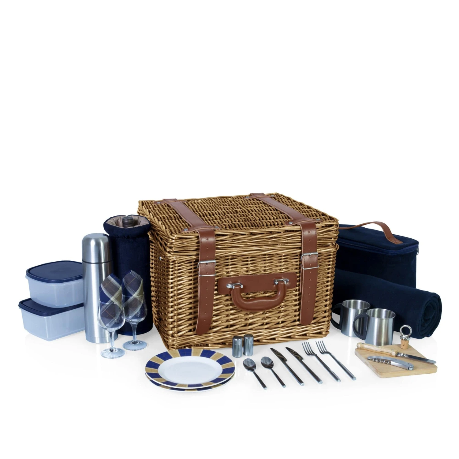 Canterbury Deluxe Picnic Basket for 2 - Handwoven Willow Wicker Suitcase with Coffee & Wine Service 5 Canterbury Deluxe Picnic Basket for 2 - Handwoven Willow Wicker Suitcase with Coffee & Wine Service - Image 5