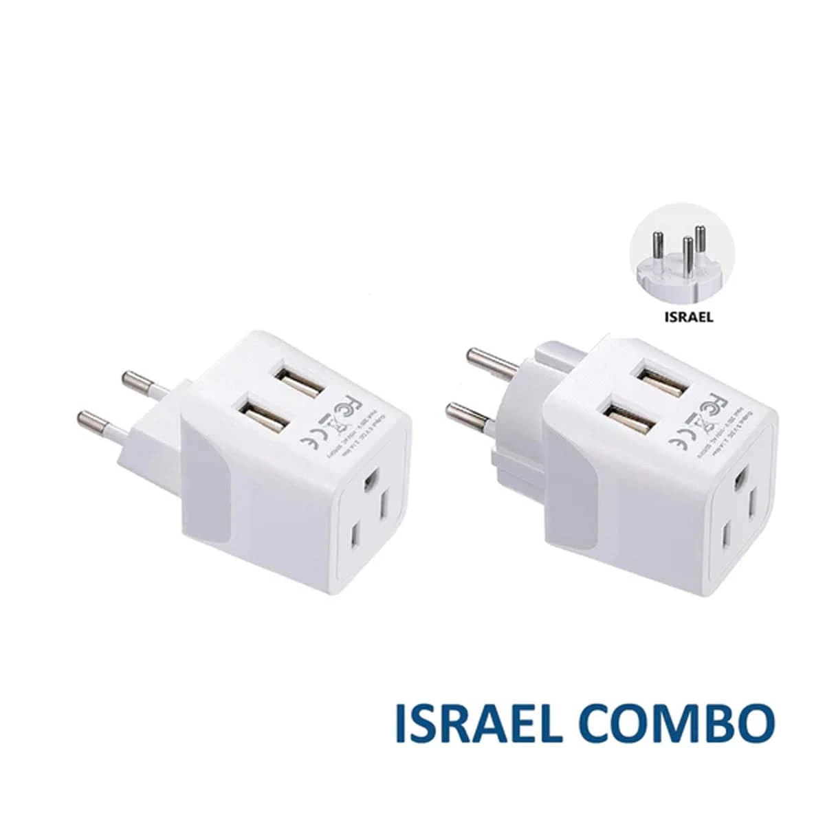 Israel and Palestine Travel Adapter Plug Combo - Type H & Type C Grounded with Dual USB Ports 1 Israel and Palestine Travel Adapter Plug Combo - Type H & Type C Grounded with Dual USB Ports