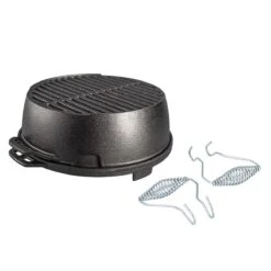 Lodge 12-Inch Cast Iron Portable Round Grill – Seasoned Charcoal Grill with Adjustable Draft