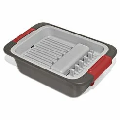 OXO Outdoor Wash, Dry & Stow System – 4-Piece Charcoal and Blue Camp Kitchen Dish Cleaning Set