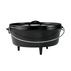 Lodge 12-Inch / 6-Quart Seasoned Cast Iron Camp Dutch Oven – Flanged Lid with Bail Handle