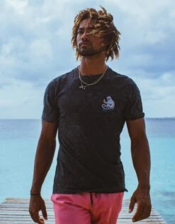 THE BORING TAGLINE - BLACK PRIMO GRAPHIC TEE By Bajallama -Campmor Outdoor Clothing black acid washed monkey print graphic tee lifestyle 1