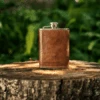 Vintage Gentlemen Dark Brown Leather Wrapped 6oz Stainless Steel Hip Flask with Embossed Logo