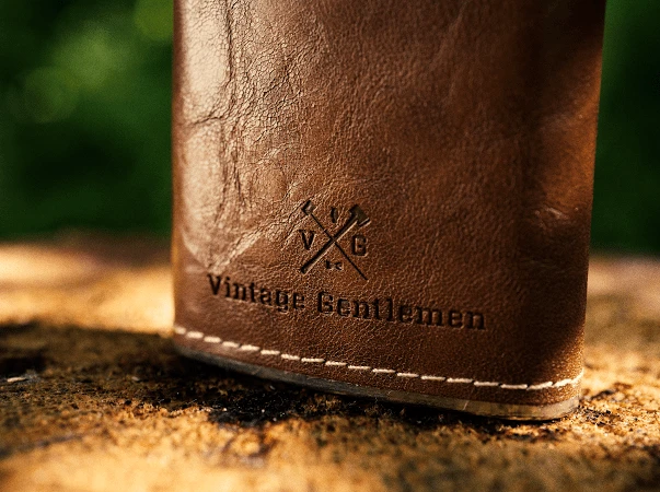 Vintage Gentlemen Dark Brown Leather Wrapped 6oz Stainless Steel Hip Flask with Embossed Logo 2 Vintage Gentlemen Dark Brown Leather Wrapped 6oz Stainless Steel Hip Flask with Embossed Logo - Image 2