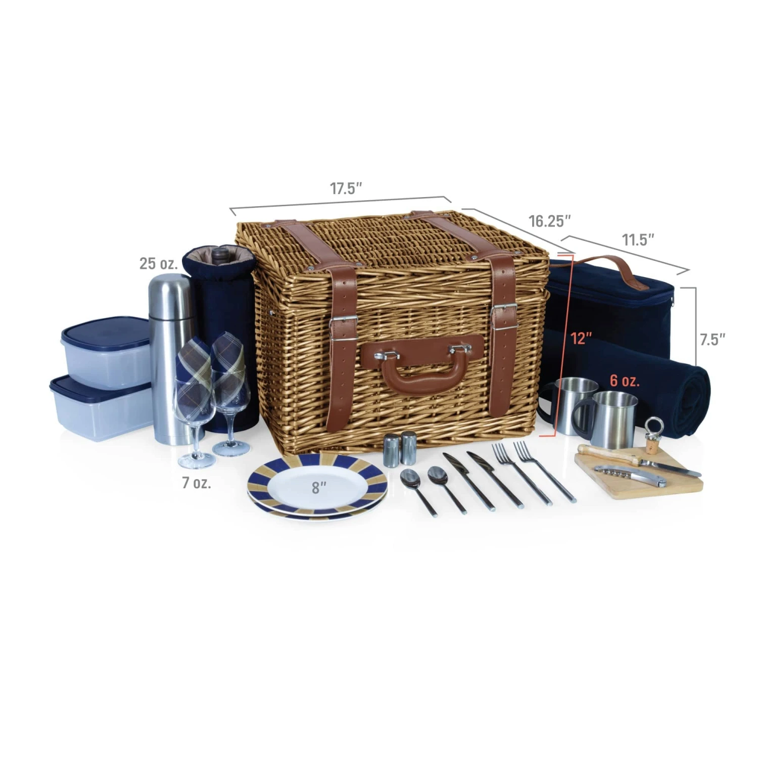 Canterbury Deluxe Picnic Basket for 2 - Handwoven Willow Wicker Suitcase with Coffee & Wine Service 7 Canterbury Deluxe Picnic Basket for 2 - Handwoven Willow Wicker Suitcase with Coffee & Wine Service - Image 7