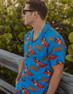 PURRFECT WOMAN - BLUE NIGHTHAWK™ BUTTON UP By Bajallama -Campmor Outdoor Clothing leopard and woman print hawaiian shirt