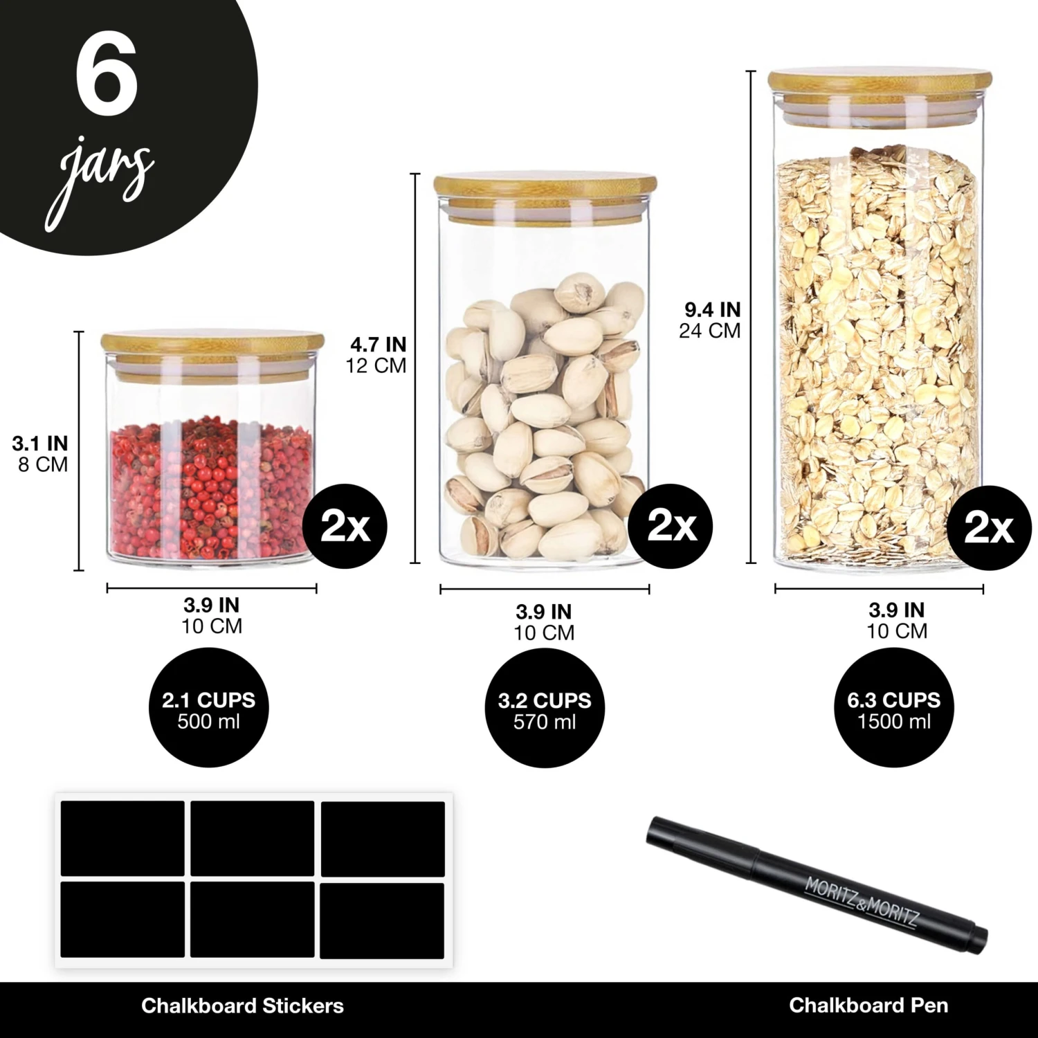 6 Glass Storage Jars With Lids, Includes Chalkboard Stickers And Chalk Pen By Moritz & Moritz 7 6 Glass Storage Jars With Lids, Includes Chalkboard Stickers And Chalk Pen By Moritz & Moritz - Image 7