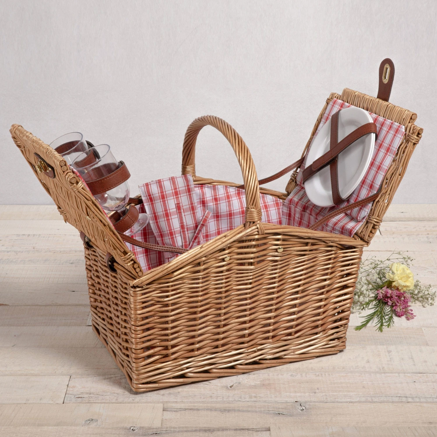Picnic Time Piccadilly Picnic Basket – Red Gingham Lined Handwoven Willow Basket for 2 16 Picnic Time Piccadilly Picnic Basket – Red Gingham Lined Handwoven Willow Basket for 2 - Image 16