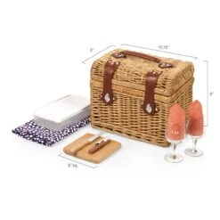 Napa Wine & Cheese Picnic Basket for 2 - Vintage Willow Wicker Set with Adeline Pattern Accessories -Campmor Outdoor Clothing soiwzp2keqzzgljmjphm
