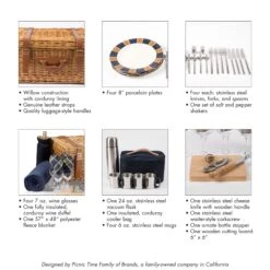 Windsor Luxury Picnic Basket – Handwoven Wicker & Navy Plaid – 4-Person Service Set -Campmor Outdoor Clothing sv7jknotos4yuw3hk2w4