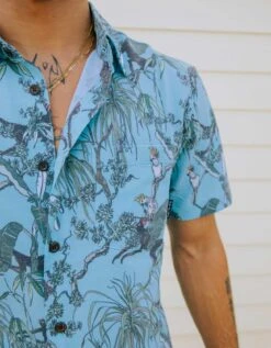 ON OUR WAY UP - VAGABOND™ BUTTON UP By Bajallama 9 ON OUR WAY UP - VAGABOND™ BUTTON UP By Bajallama -Campmor Outdoor Clothing turquoise cockatoo monkey print buttonup