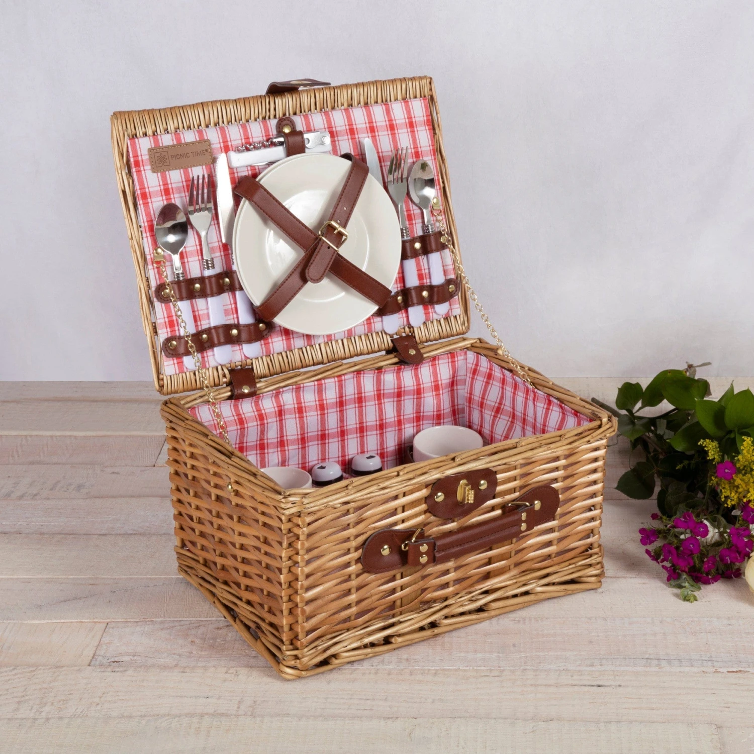 Catalina Picnic Basket for 2 - Handwoven Natural Willow Wicker with Genuine Leather Straps 2 Catalina Picnic Basket for 2 - Handwoven Natural Willow Wicker with Genuine Leather Straps - Image 2